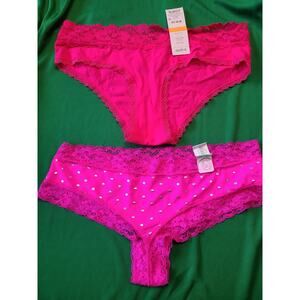 Lot of 2 new women's medium bright pink underwear lace hem cheeky